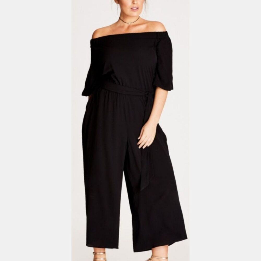 City Chic Off The Shoulder Wide Leg Jumpsuit Black - Size 12 NWT